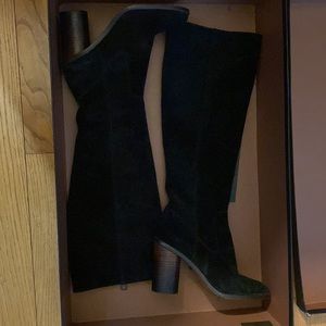 COACH black suede boots with ombré heels. Knee high.